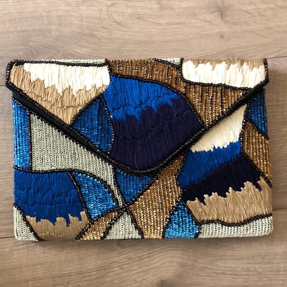 Beaded Envelope Clutch with Crossbody Chain